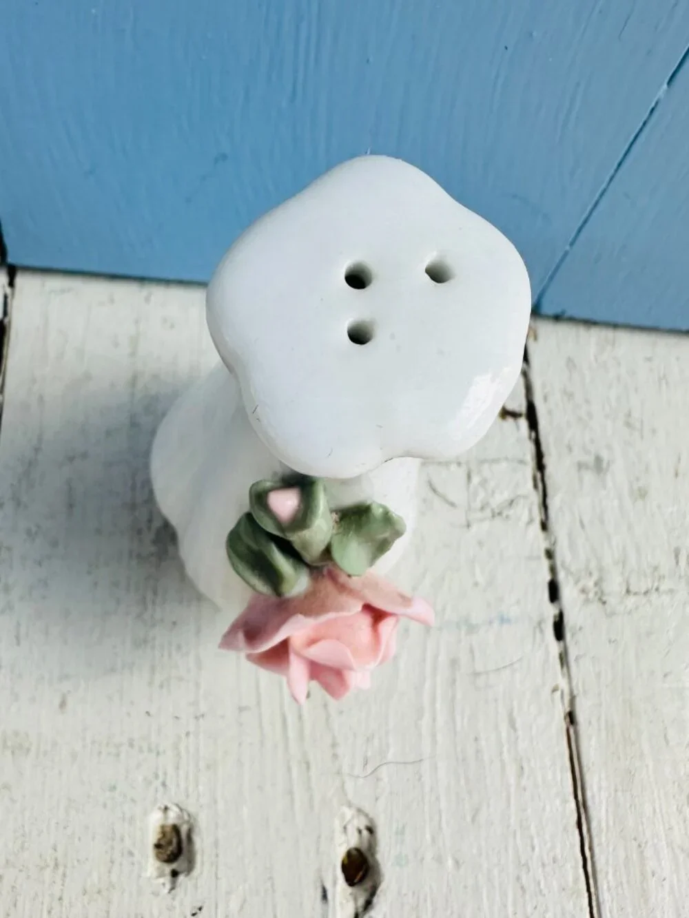 Vintage Salt and Pepper Shakers White with Pink Roses Cottagecore Dining Floral